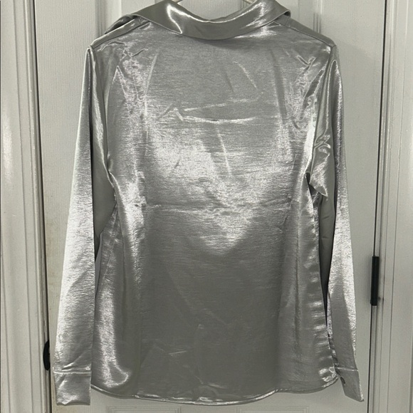 Silver Satin Women's Blouse with Draped Neckline NWT - Picture 9 of 9